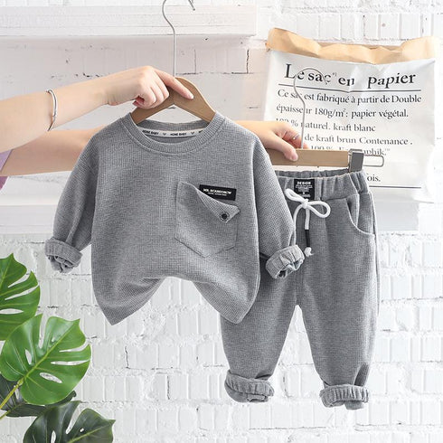 Solid Color Round Neck Long Sleeve Suit Casual Pants Two-piece Set